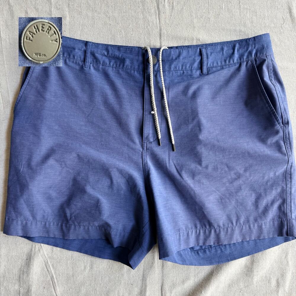 Faherty All Day Shorts Men's 36 Blue Hybrid Performance Chino Stretch Sun Faded